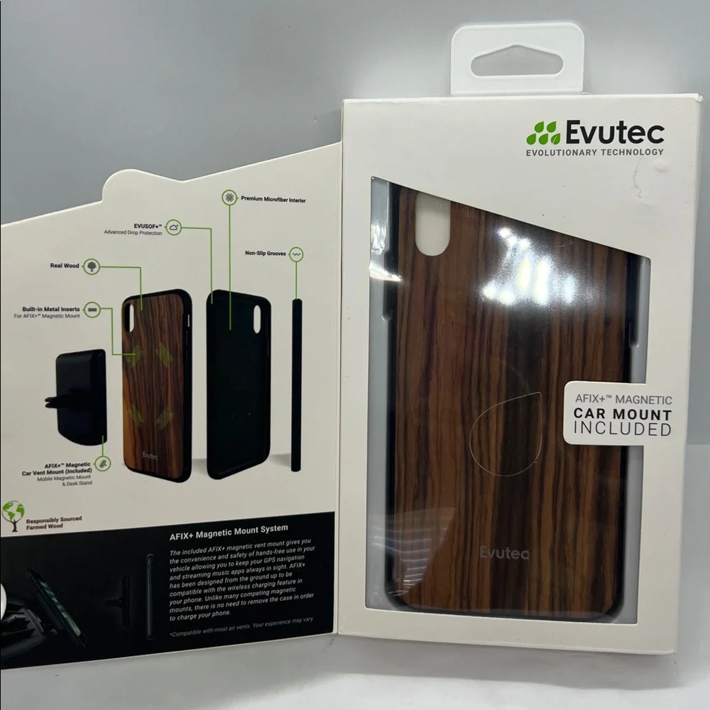 Evutec AER Burmese Rosewood Case & AFIX+ Magnetic Car Vent Mount iPhone XS Max